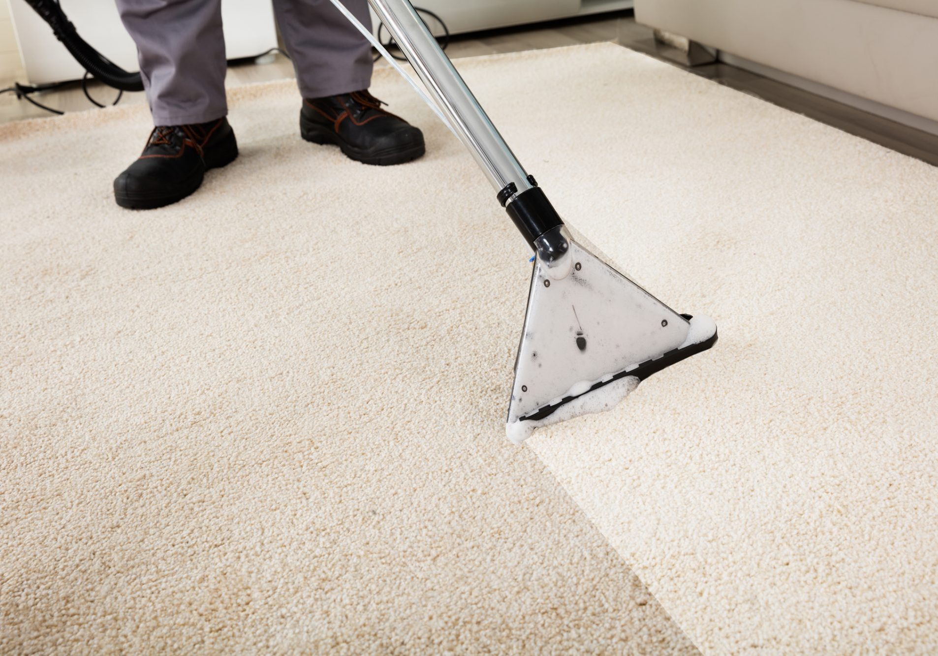 Close-up Of A Person Cleaning Carpet With Vacuum Cleaner